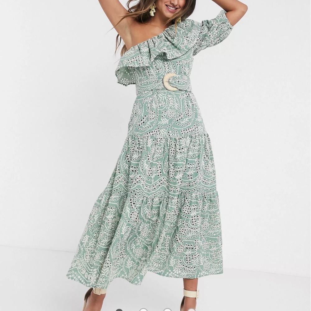 ONE SHOULDER BRODERIE DRESS